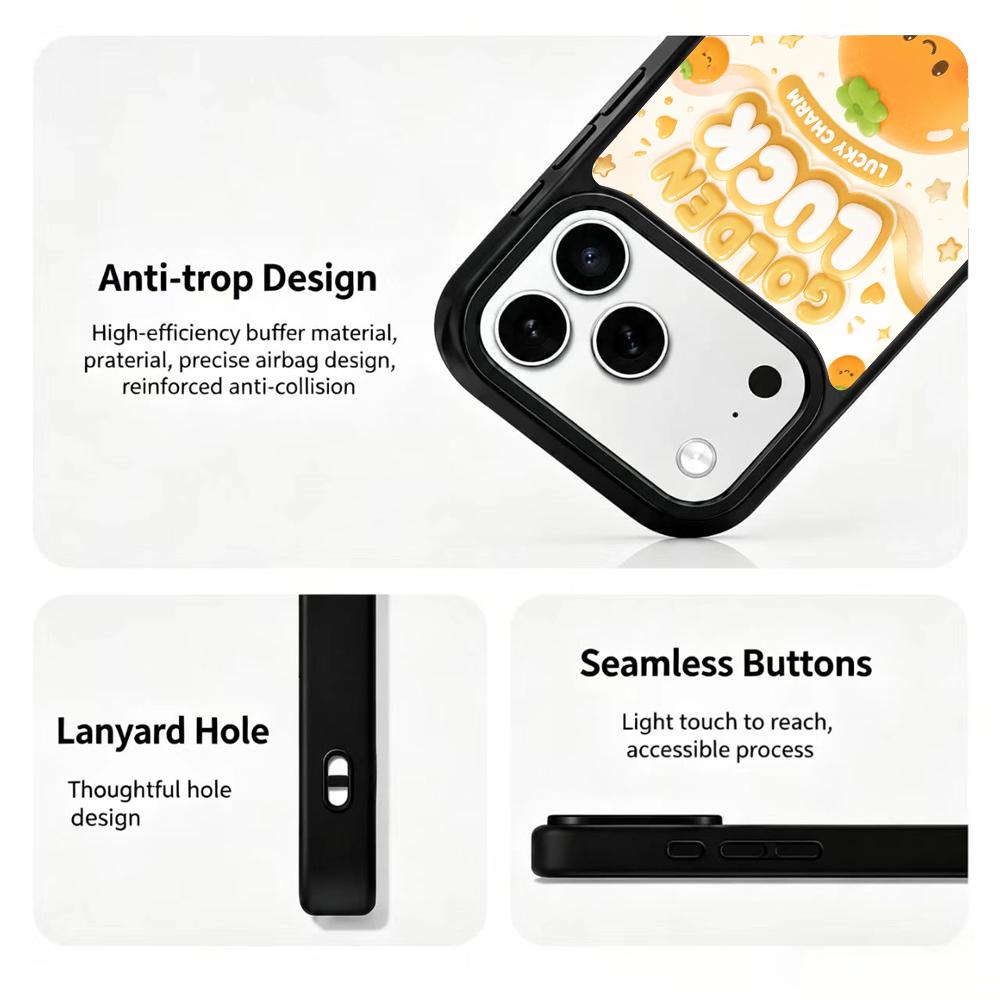 Compatible with iPhone 18 Pro Max & 17 Pro Max Gold Series PC Silicone Magnetic Phone Case - Golden Lucky Persimmon