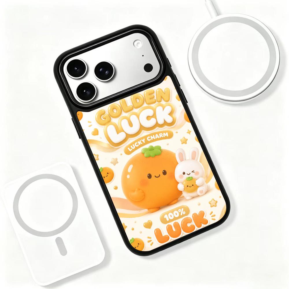 Compatible with iPhone 18 Pro Max & 17 Pro Max Gold Series PC Silicone Magnetic Phone Case - Golden Lucky Persimmon