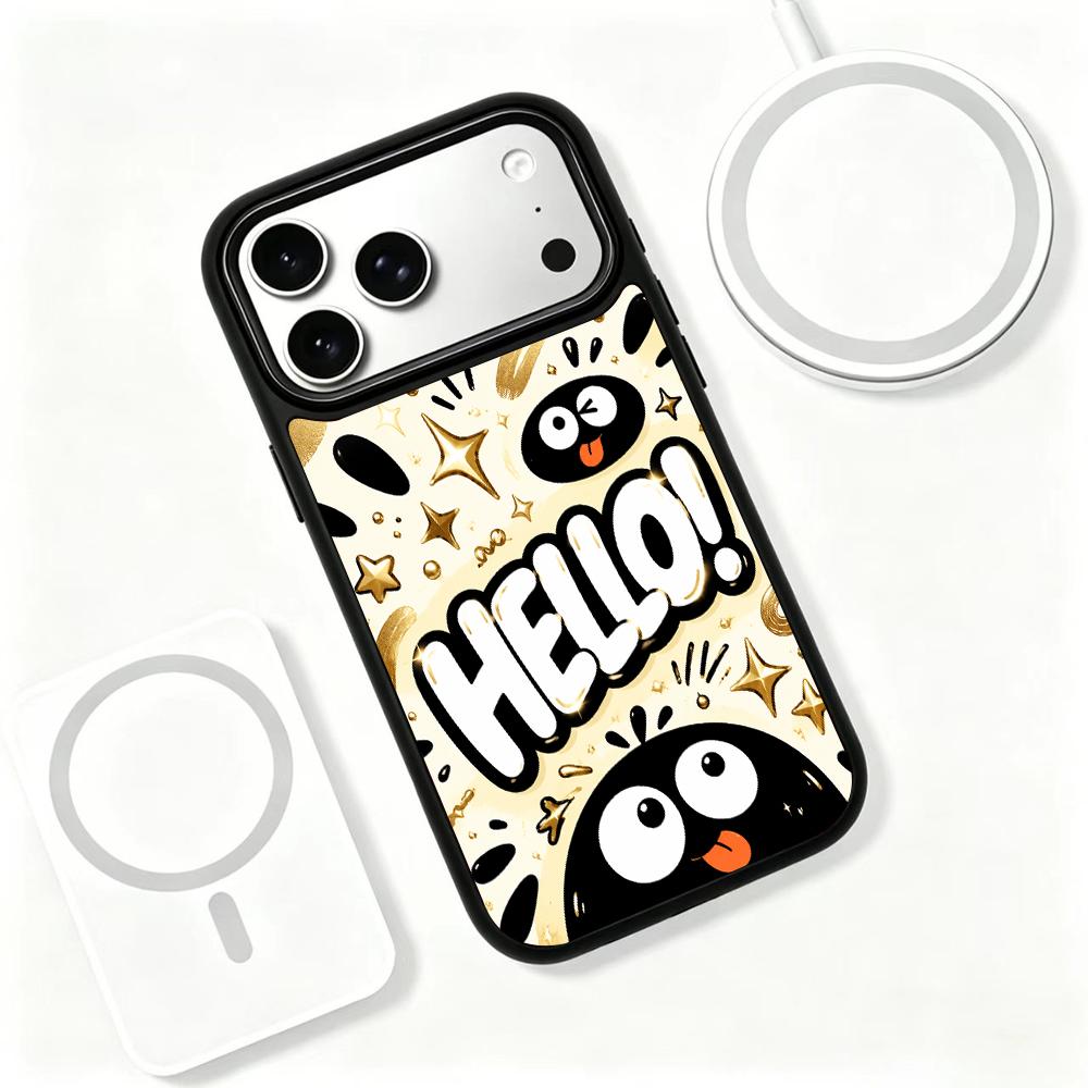 Compatible with iPhone 18 Pro Max & 17 Pro Max Gold Series PC Silicone Magnetic Phone Case - Golden Ink Coal