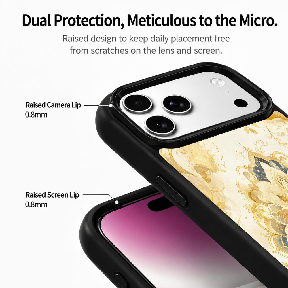 Compatible with iPhone 18 Pro Max & 17 Pro Max Gold Series PC Silicone Magnetic Phone Case - Golden Lotus