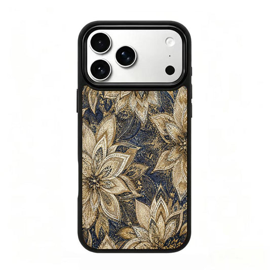 Compatible with iPhone 18 Pro Max & 17 Pro Max Gold Series PC Silicone Magnetic Phone Case - Golden Lotus Pattern