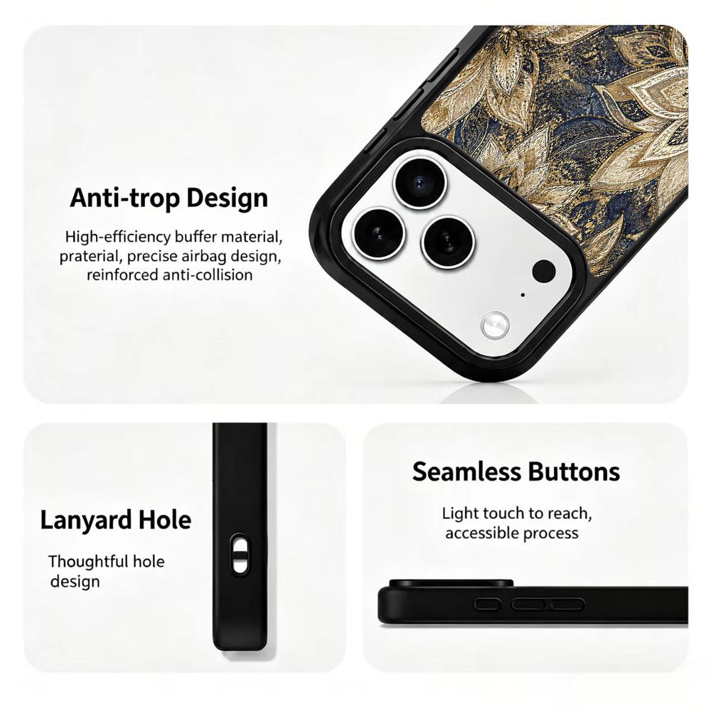 Compatible with iPhone 18 Pro Max & 17 Pro Max Gold Series PC Silicone Magnetic Phone Case - Golden Lotus Pattern