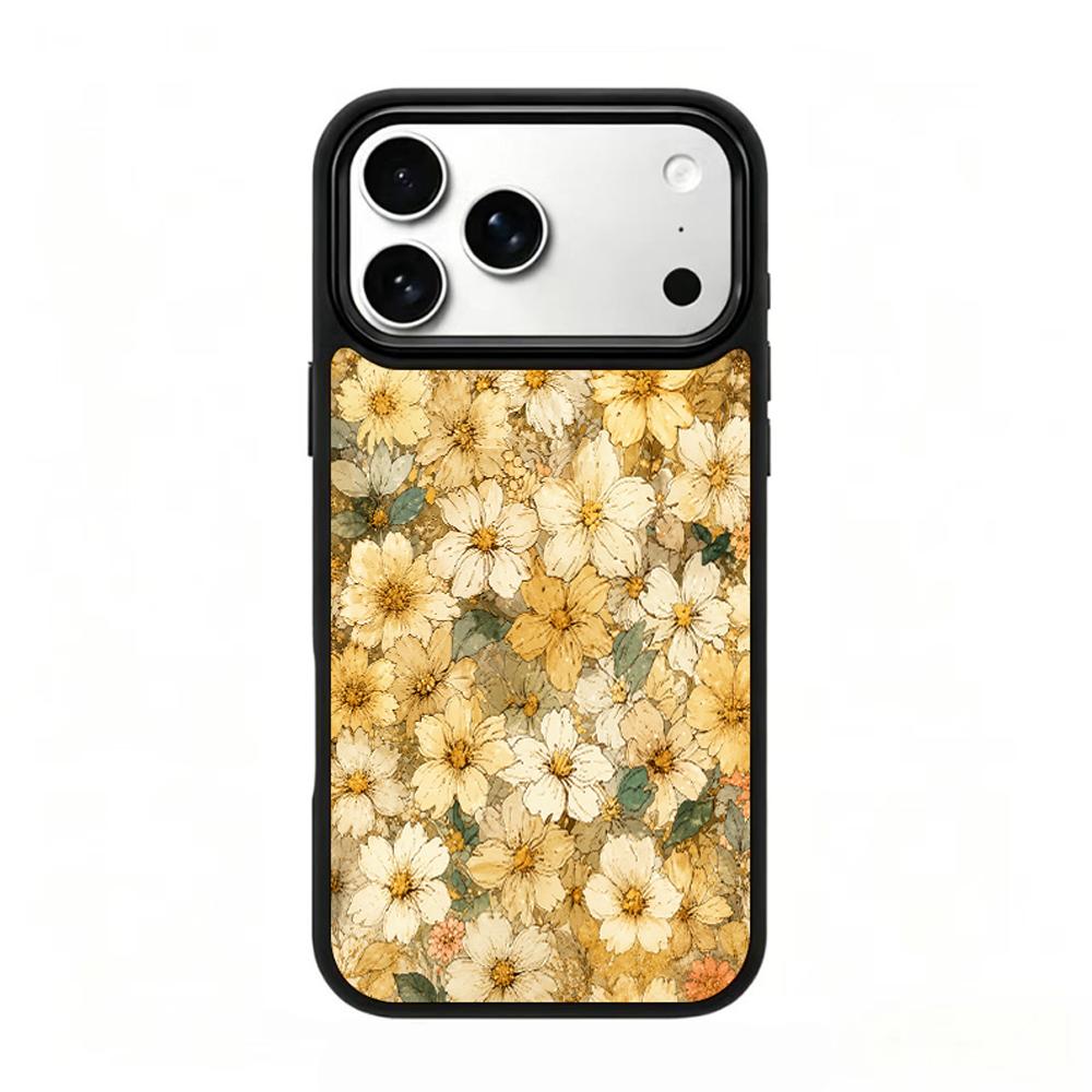 Compatible with iPhone 18 Pro Max & 17 Pro Max Gold Series PC Silicone Magnetic Phone Case - Golden Flower
