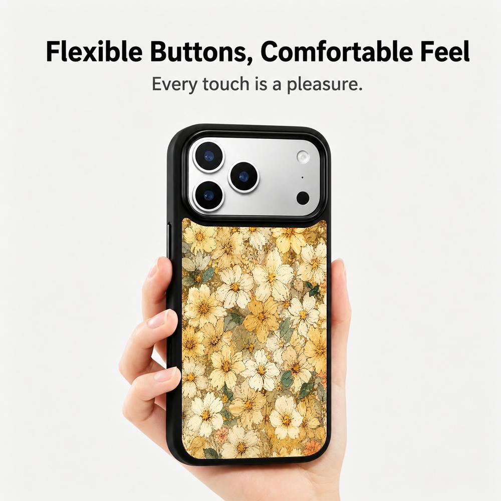 Compatible with iPhone 18 Pro Max & 17 Pro Max Gold Series PC Silicone Magnetic Phone Case - Golden Flower