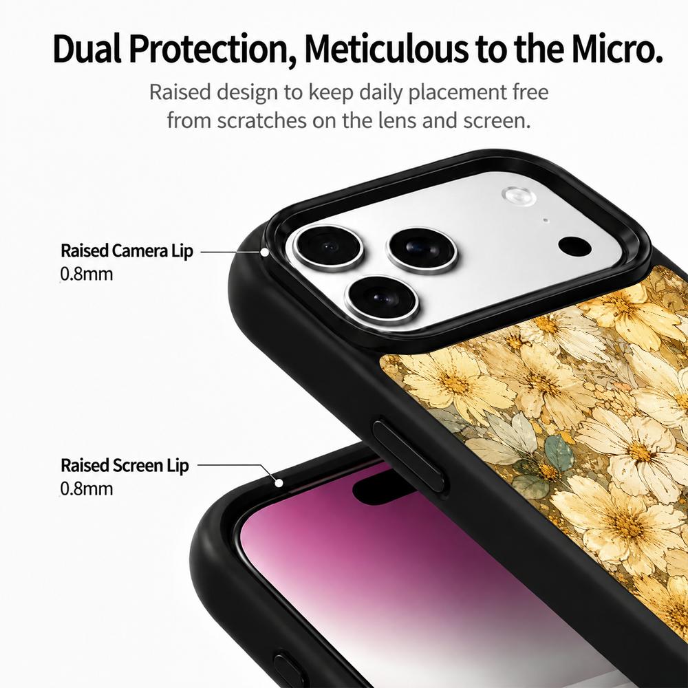 Compatible with iPhone 18 Pro Max & 17 Pro Max Gold Series PC Silicone Magnetic Phone Case - Golden Flower