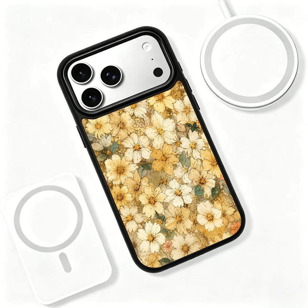 Compatible with iPhone 18 Pro Max & 17 Pro Max Gold Series PC Silicone Magnetic Phone Case - Golden Flower