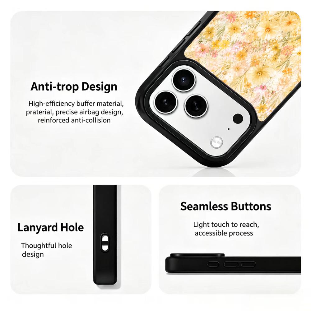 Compatible with iPhone 18 Pro Max & 17 Pro Max Gold Series PC Silicone Magnetic Phone Case - Golden Wildflowers