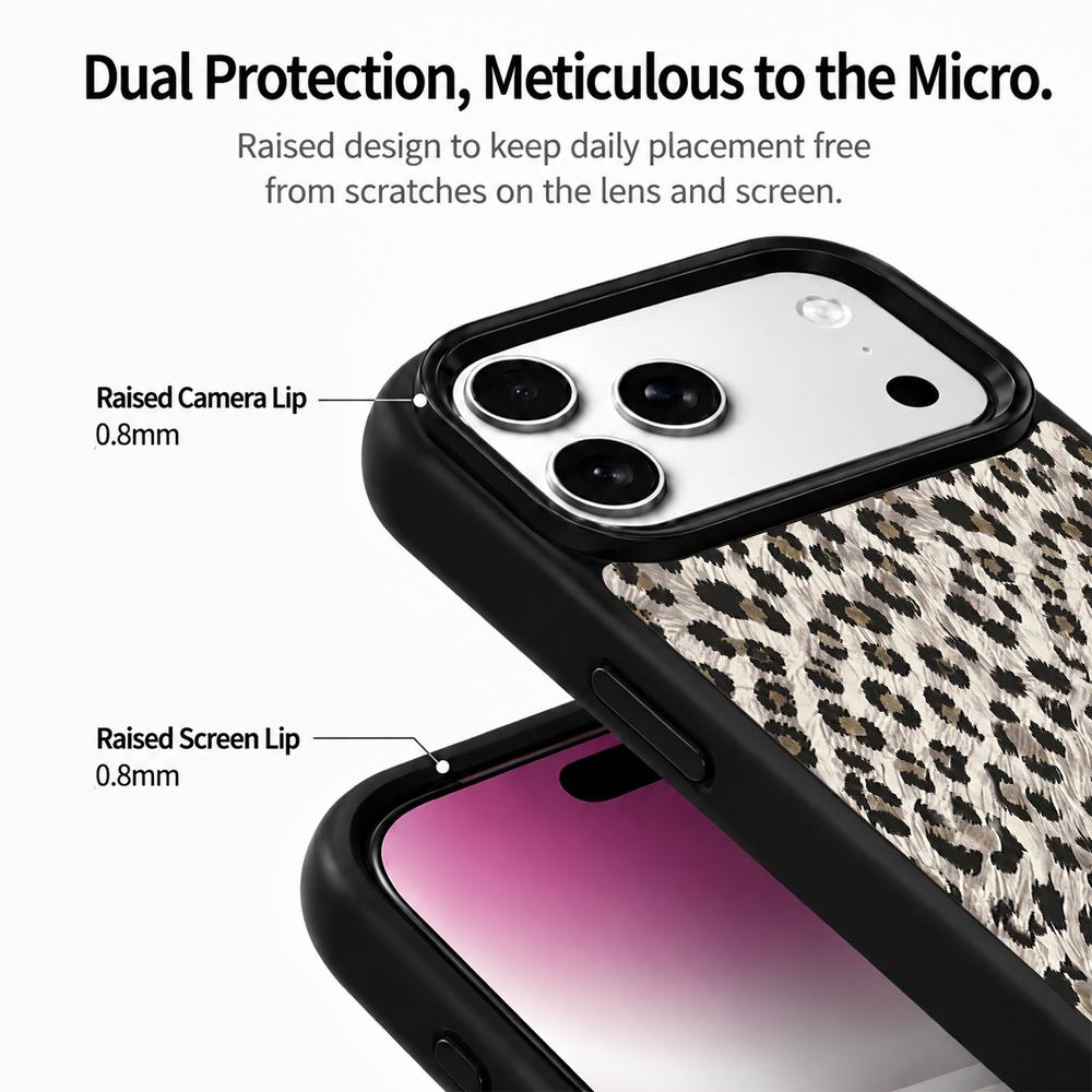 Compatible with iPhone 18 Pro Max & 17 Pro Max Gold Series PC Silicone Magnetic Phone Case - Golden Leopard Print