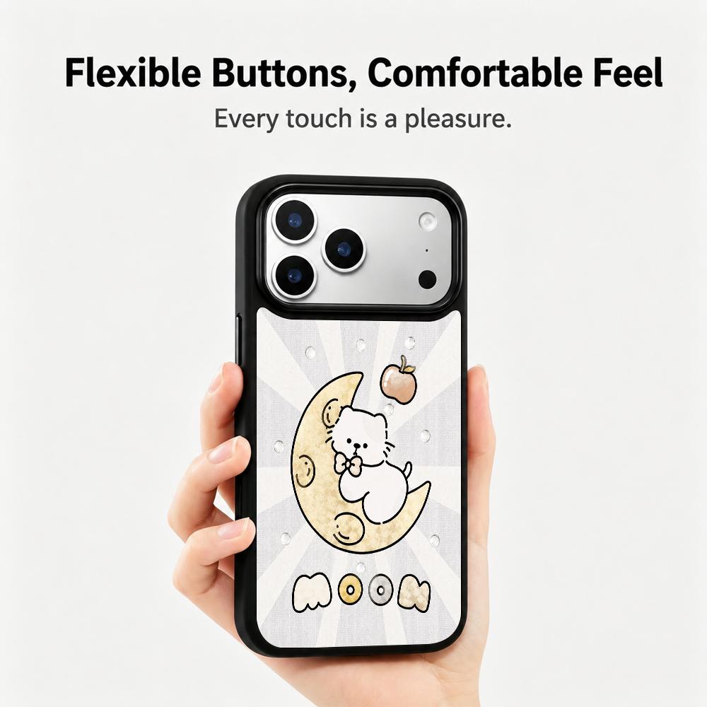Compatible with iPhone 18 Pro Max & 17 Pro Max Gold Series PC Silicone Magnetic Phone Case - Golden Moon Cat