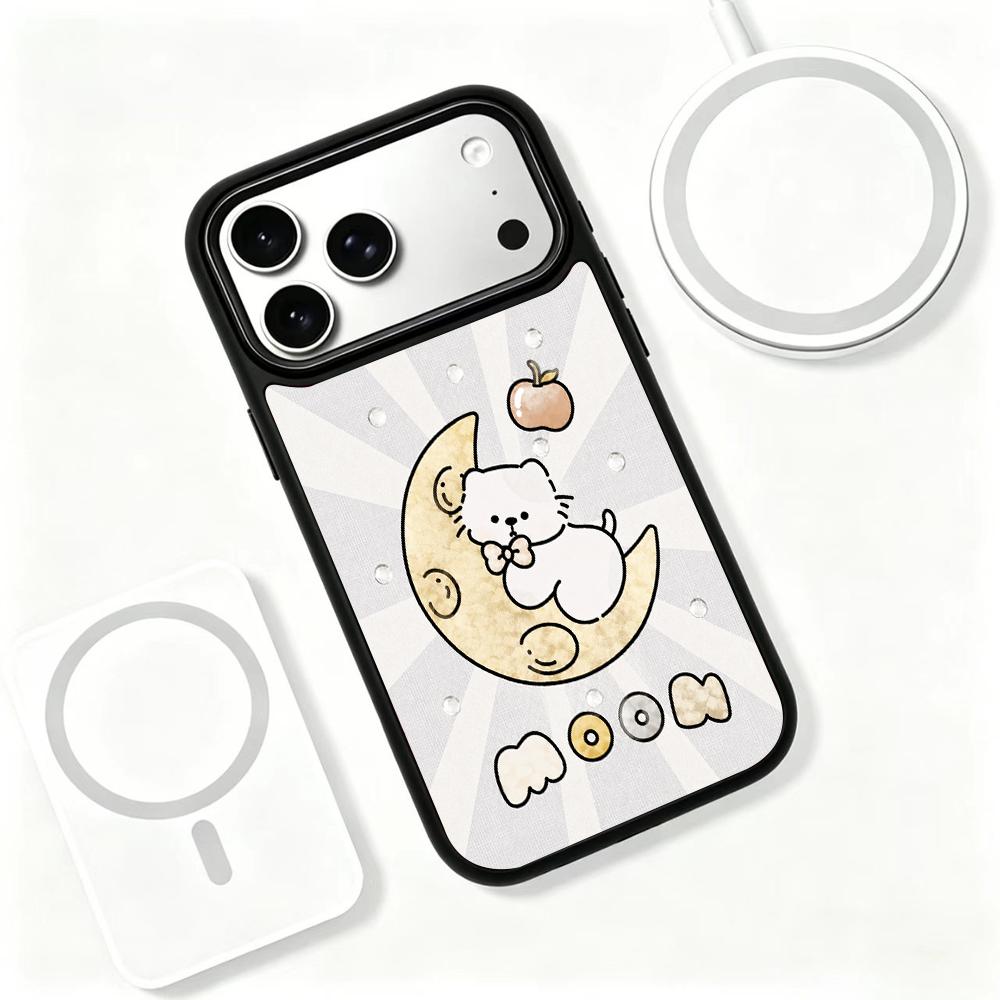 Compatible with iPhone 18 Pro Max & 17 Pro Max Gold Series PC Silicone Magnetic Phone Case - Golden Moon Cat