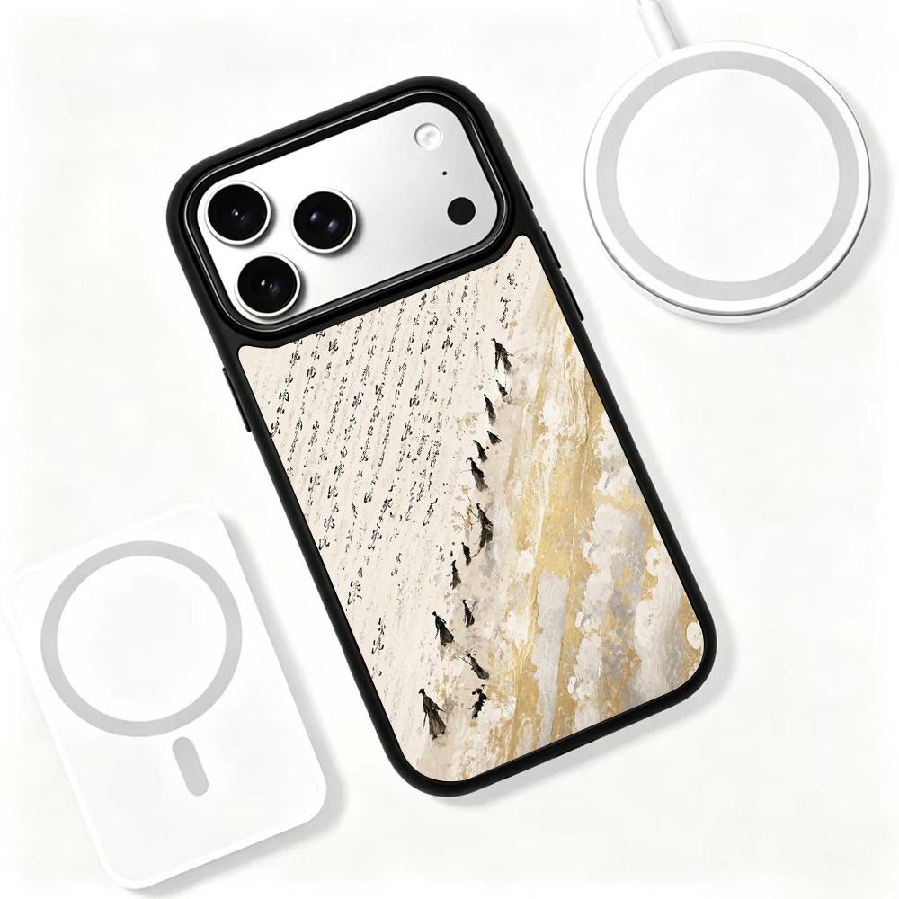 Compatible with iPhone 18 Pro Max & 17 Pro Max Gold Series PC Silicone Magnetic Phone Case - Golden Cloud Path