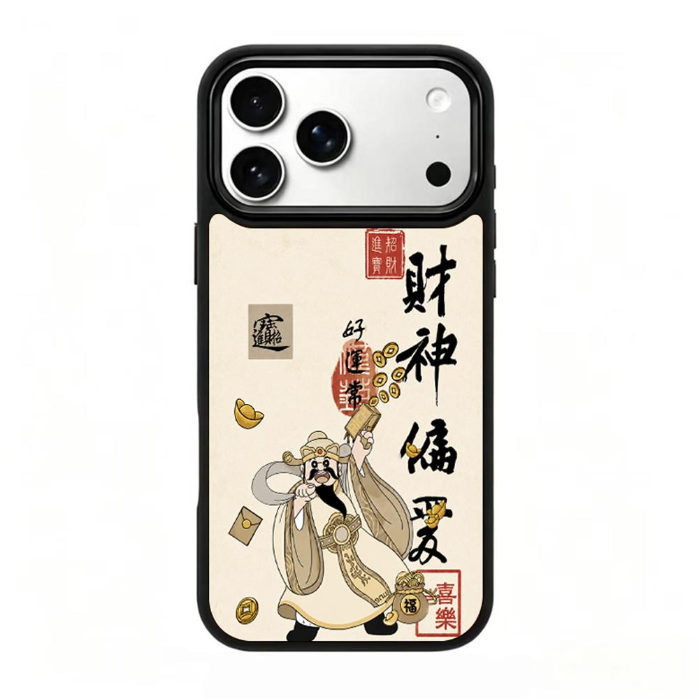 Compatible with iPhone 18 Pro Max & 17 Pro Max Gold Series PC Silicone Magnetic Phone Case - Golden God of Wealth