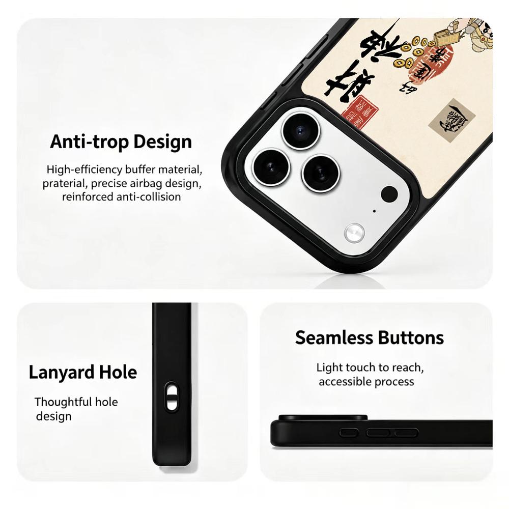 Compatible with iPhone 18 Pro Max & 17 Pro Max Gold Series PC Silicone Magnetic Phone Case - Golden God of Wealth