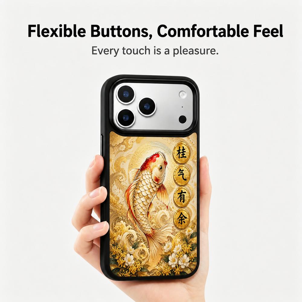 Compatible with iPhone 18 Pro & 17 Pro Gold Series PC Silicone Magnetic Phone Case - Golden Koi