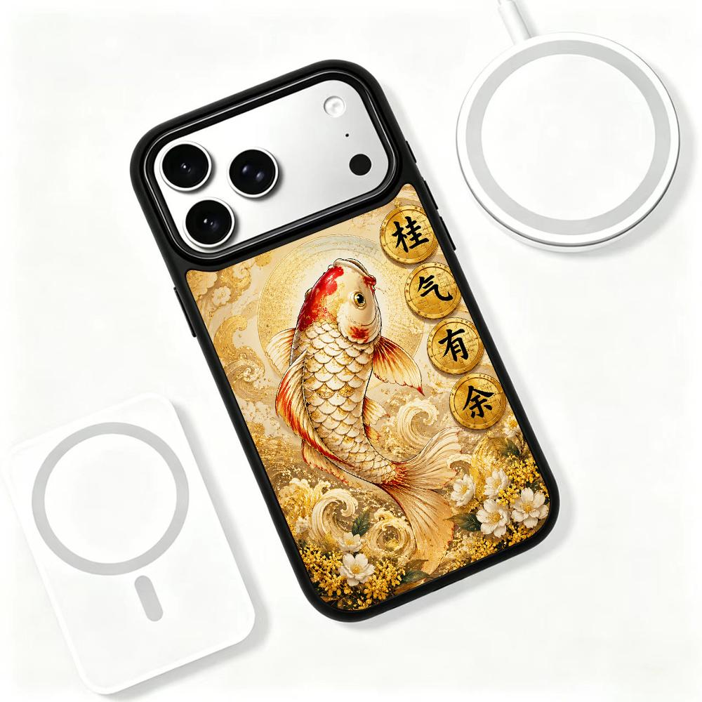 Compatible with iPhone 18 Pro & 17 Pro Gold Series PC Silicone Magnetic Phone Case - Golden Koi