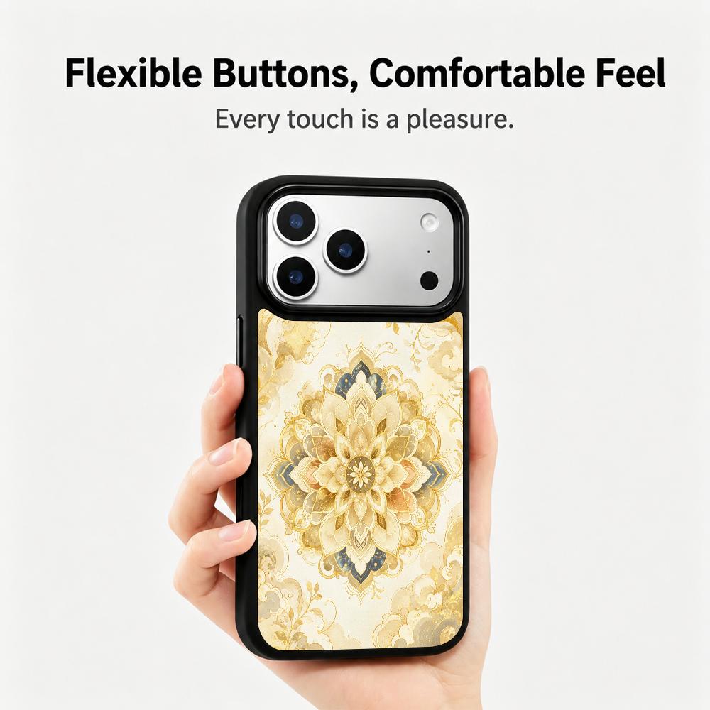Compatible with iPhone 18 Pro & 17 Pro Gold Series PC Silicone Magnetic Phone Case - Golden Lotus