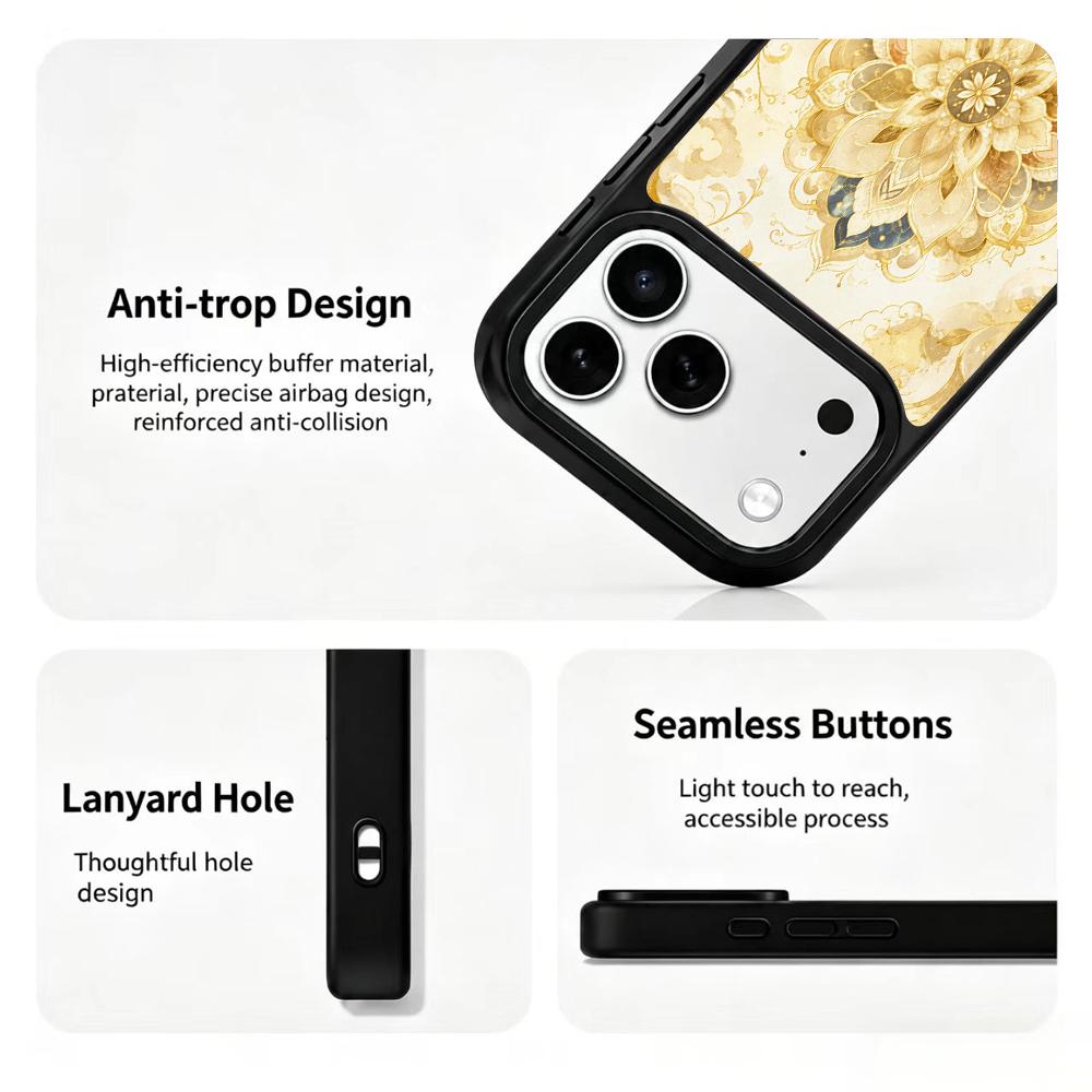 Compatible with iPhone 18 Pro & 17 Pro Gold Series PC Silicone Magnetic Phone Case - Golden Lotus