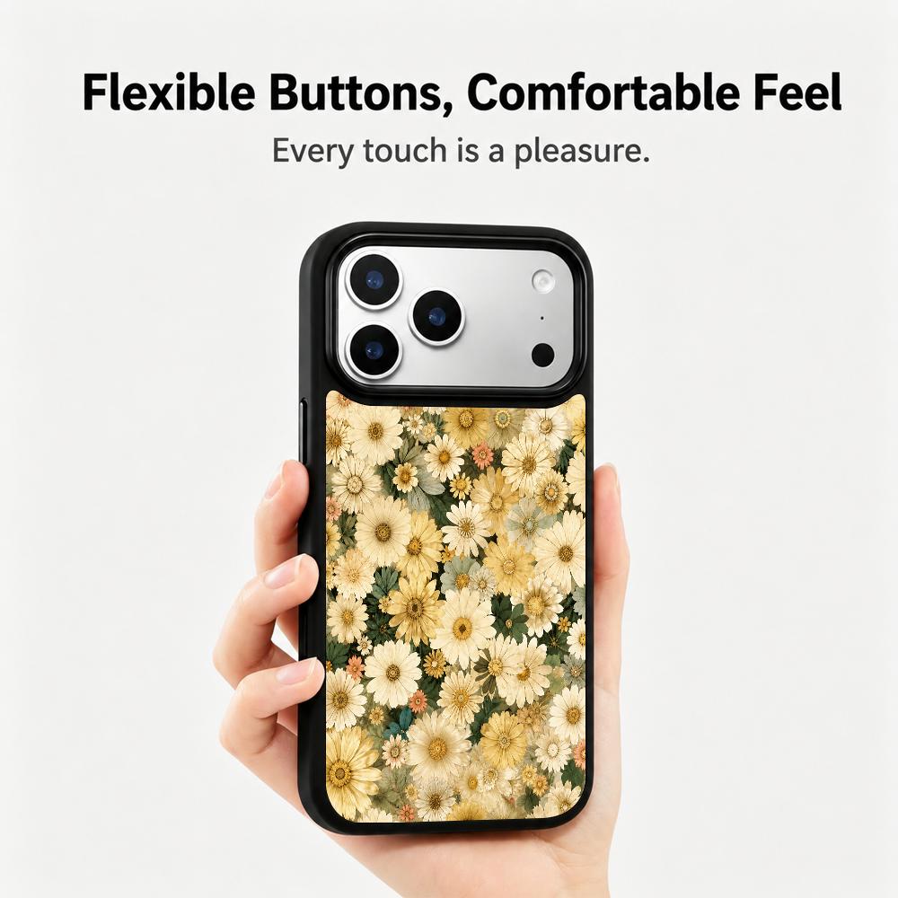 Compatible with iPhone 18 Pro & 17 Pro Gold Series PC Silicone Magnetic Phone Case - Golden Daisy