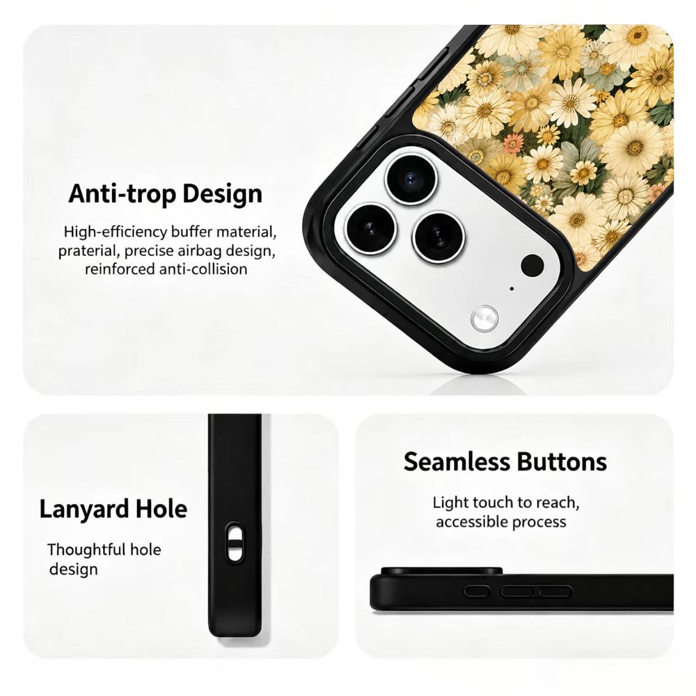 Compatible with iPhone 18 Pro & 17 Pro Gold Series PC Silicone Magnetic Phone Case - Golden Daisy