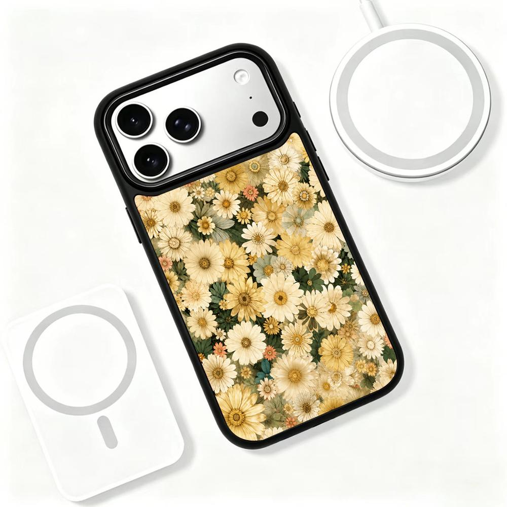 Compatible with iPhone 18 Pro & 17 Pro Gold Series PC Silicone Magnetic Phone Case - Golden Daisy