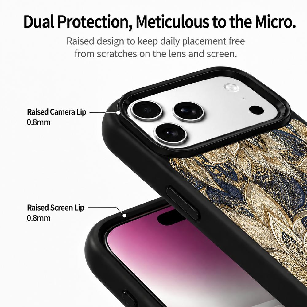 Compatible with iPhone 18 Pro & 17 Pro Gold Series PC Silicone Magnetic Phone Case - Golden Lotus Pattern