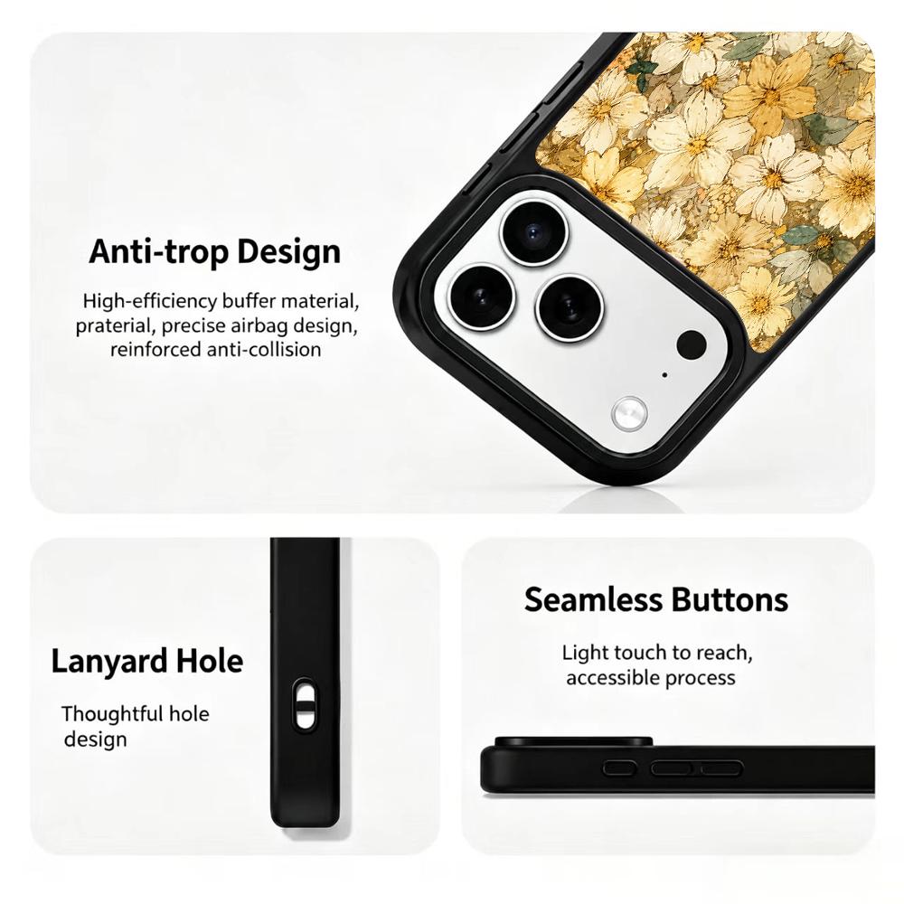 Compatible with iPhone 18 Pro & 17 Pro Gold Series PC Silicone Magnetic Phone Case - Golden Flower
