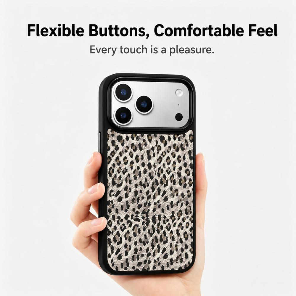 Compatible with iPhone 18 Pro & 17 Pro Gold Series PC Silicone Magnetic Phone Case - Golden Leopard Print