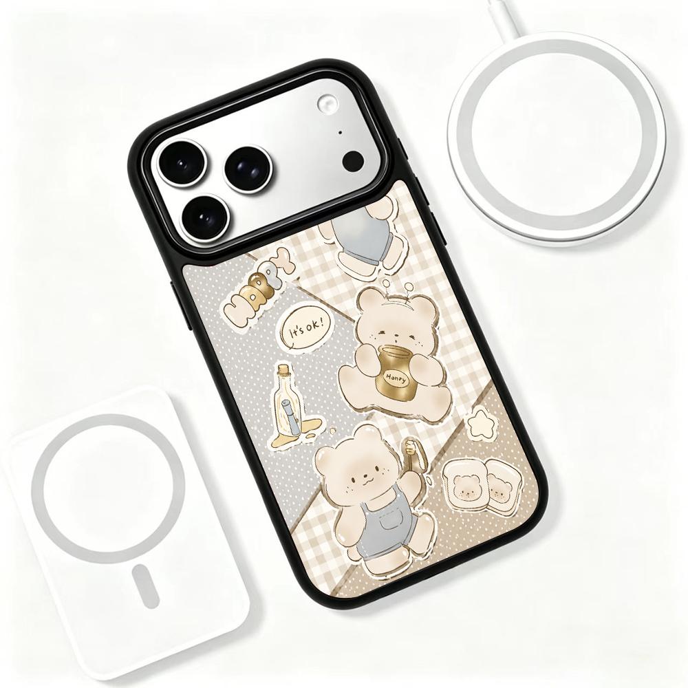 Compatible with iPhone 18 Pro & 17 Pro Gold Series PC Silicone Magnetic Phone Case - Golden Honey Bear