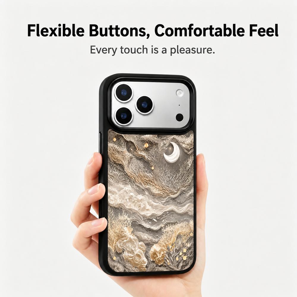Compatible with iPhone 18 Pro & 17 Pro Gold Series PC Silicone Magnetic Phone Case - Golden Moon Ripples