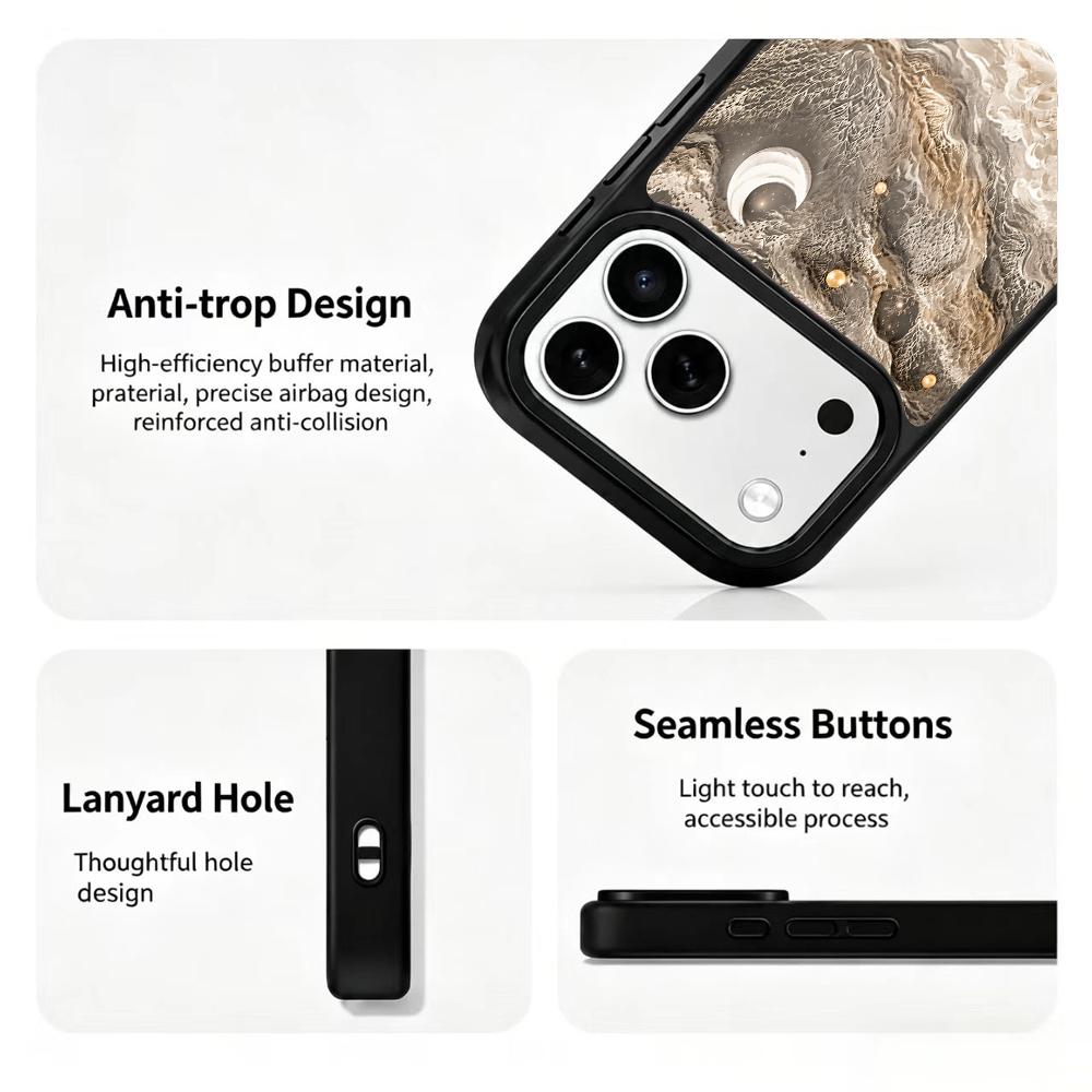 Compatible with iPhone 18 Pro & 17 Pro Gold Series PC Silicone Magnetic Phone Case - Golden Moon Ripples