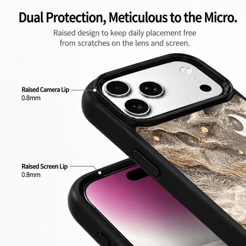 Compatible with iPhone 18 Pro & 17 Pro Gold Series PC Silicone Magnetic Phone Case - Golden Moon Ripples