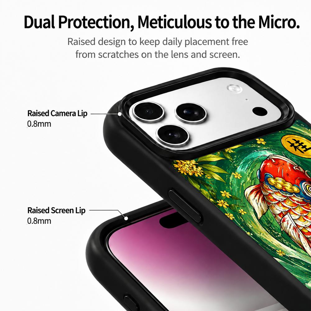 Compatible with iPhone 18 Pro Max & 17 Pro Max Wood Series PC Silicone Magnetic Phone Case - Wooden Koi