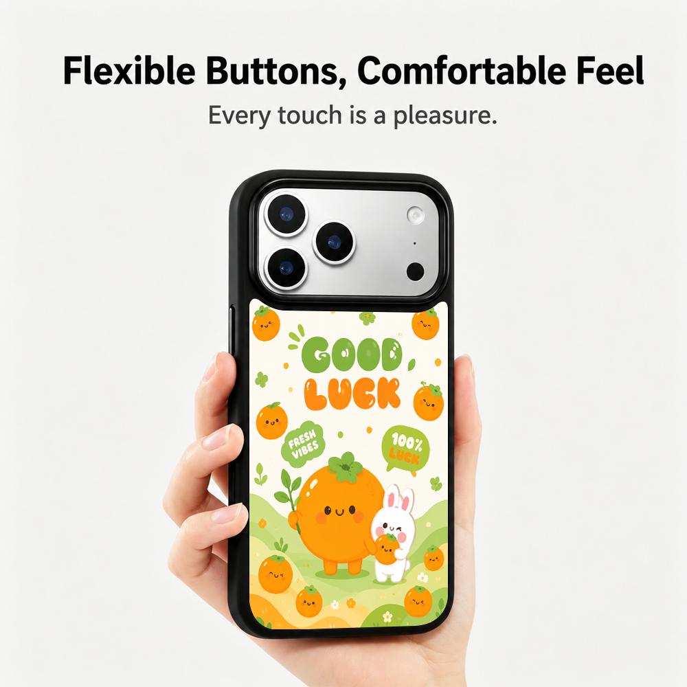 Compatible with iPhone 18 Pro Max & 17 Pro Max Wood Series PC Silicone Magnetic Phone Case - Wooden Lucky Persimmon