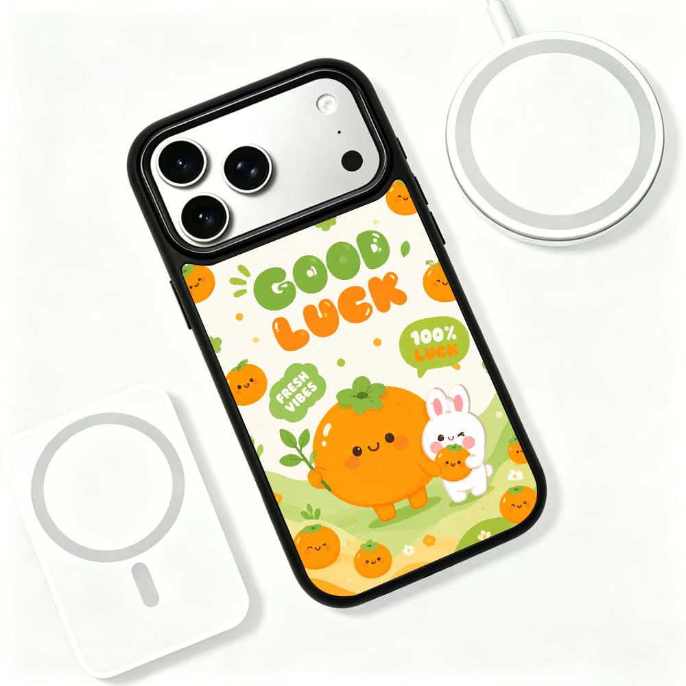 Compatible with iPhone 18 Pro Max & 17 Pro Max Wood Series PC Silicone Magnetic Phone Case - Wooden Lucky Persimmon