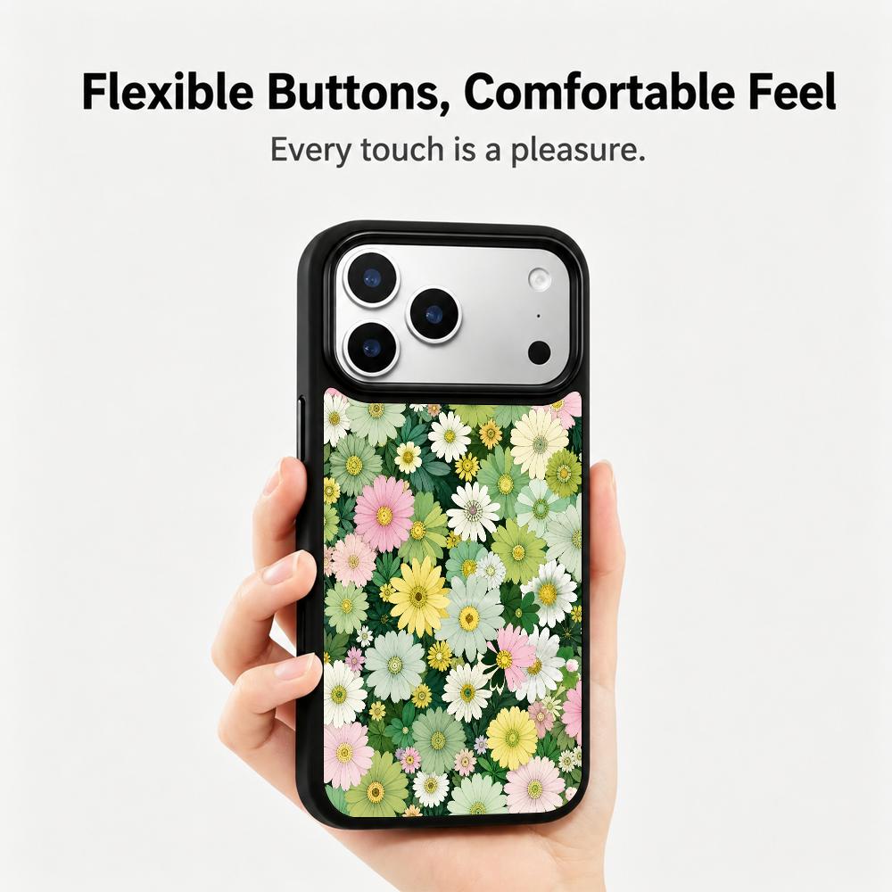 Compatible with iPhone 18 Pro Max & 17 Pro Max Wood Series PC Silicone Magnetic Phone Case - Wooden Daisy