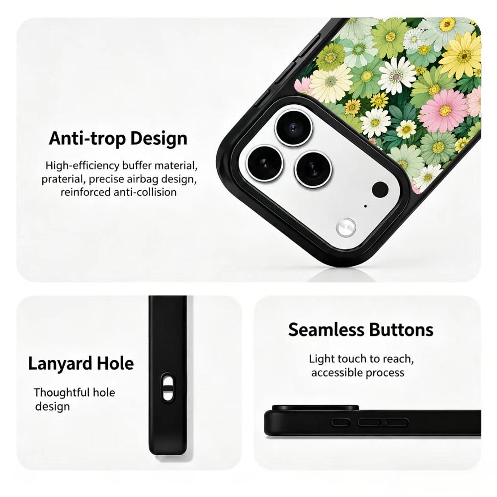 Compatible with iPhone 18 Pro Max & 17 Pro Max Wood Series PC Silicone Magnetic Phone Case - Wooden Daisy