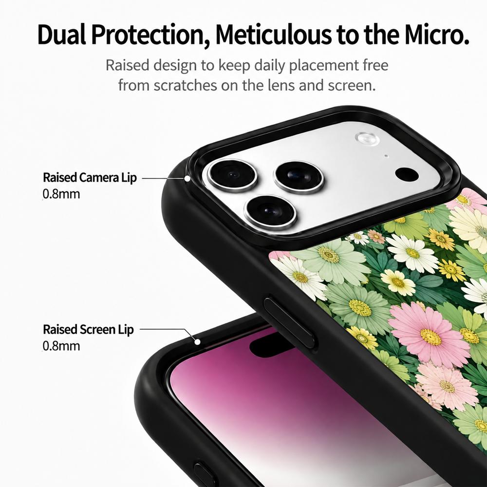 Compatible with iPhone 18 Pro Max & 17 Pro Max Wood Series PC Silicone Magnetic Phone Case - Wooden Daisy