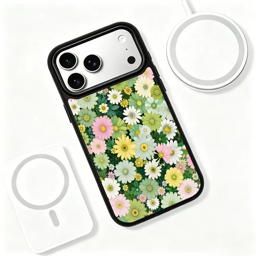 Compatible with iPhone 18 Pro Max & 17 Pro Max Wood Series PC Silicone Magnetic Phone Case - Wooden Daisy