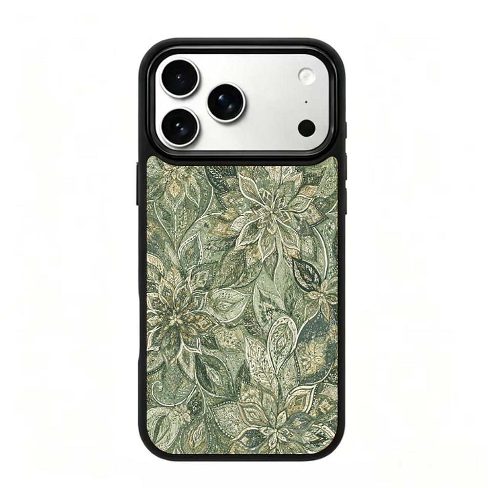 Compatible with iPhone 18 Pro Max & 17 Pro Max Wood Series PC Silicone Magnetic Phone Case - Wooden Lotus Pattern
