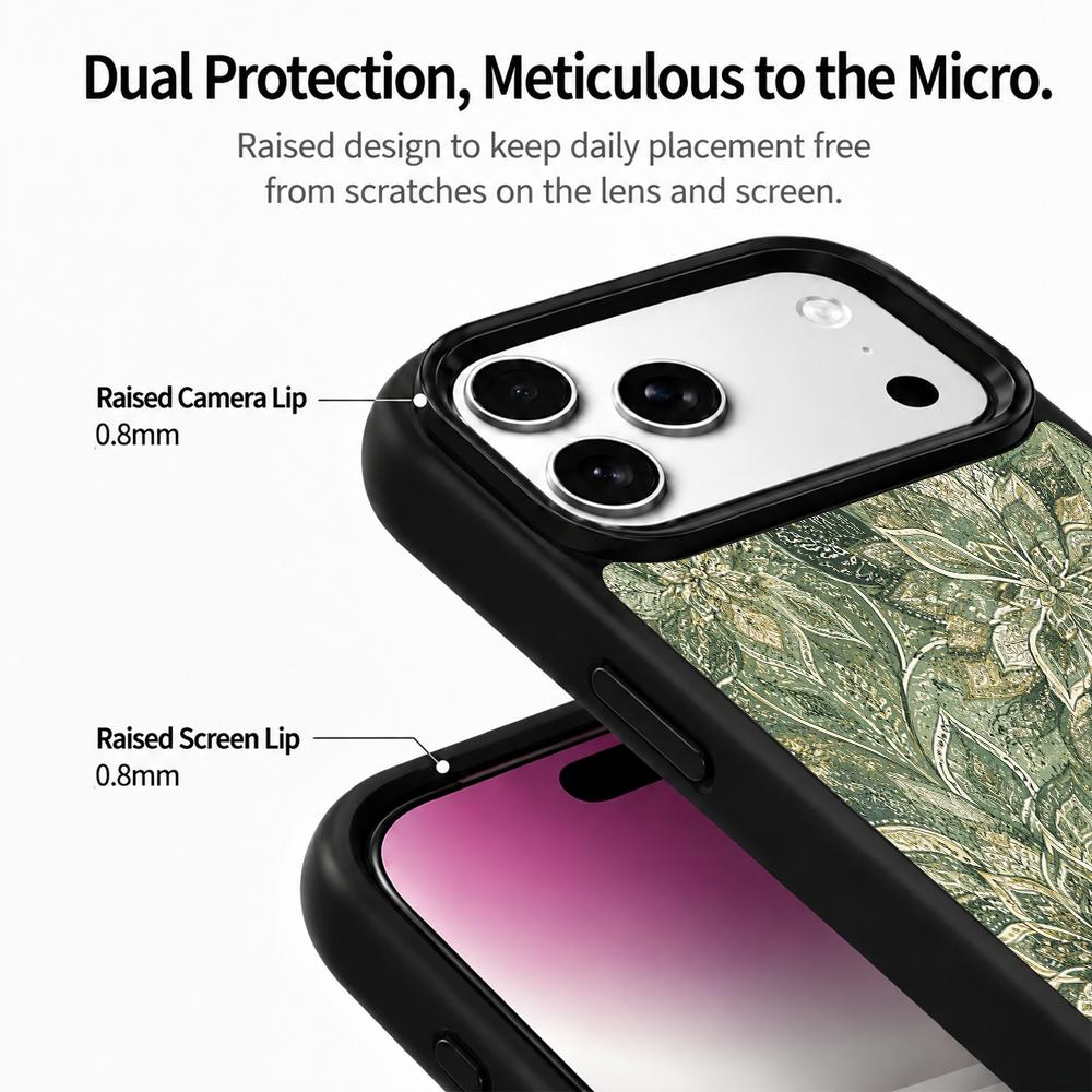 Compatible with iPhone 18 Pro Max & 17 Pro Max Wood Series PC Silicone Magnetic Phone Case - Wooden Lotus Pattern