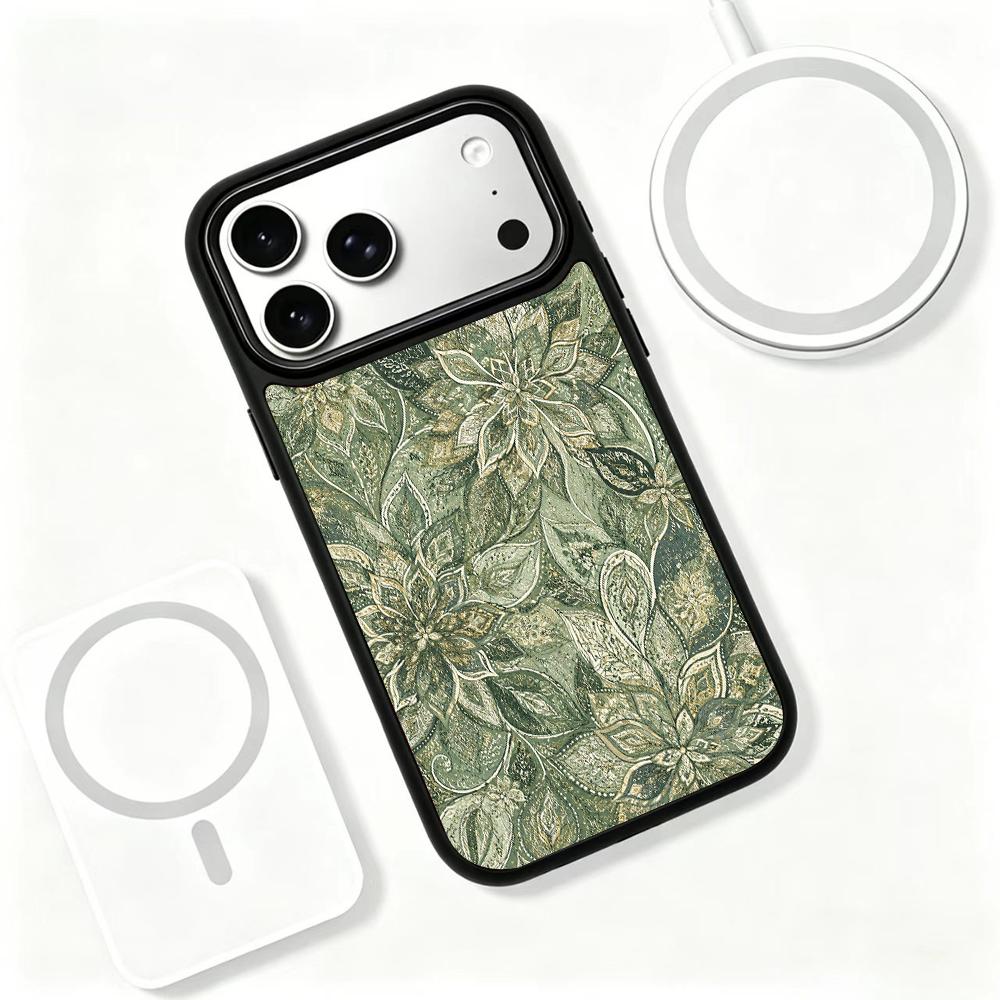 Compatible with iPhone 18 Pro Max & 17 Pro Max Wood Series PC Silicone Magnetic Phone Case - Wooden Lotus Pattern