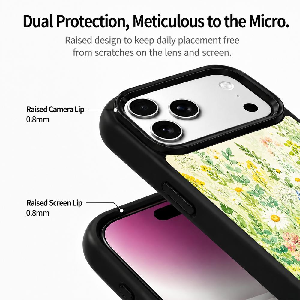 Compatible with iPhone 18 Pro Max & 17 Pro Max Wood Series PC Silicone Magnetic Phone Case - Wooden Wildflowers
