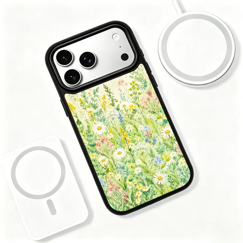 Compatible with iPhone 18 Pro Max & 17 Pro Max Wood Series PC Silicone Magnetic Phone Case - Wooden Wildflowers