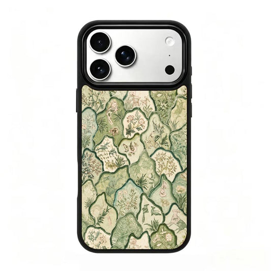 Compatible with iPhone 18 Pro Max & 17 Pro Max Wood Series PC Silicone Magnetic Phone Case - Wooden Floral Porcelain