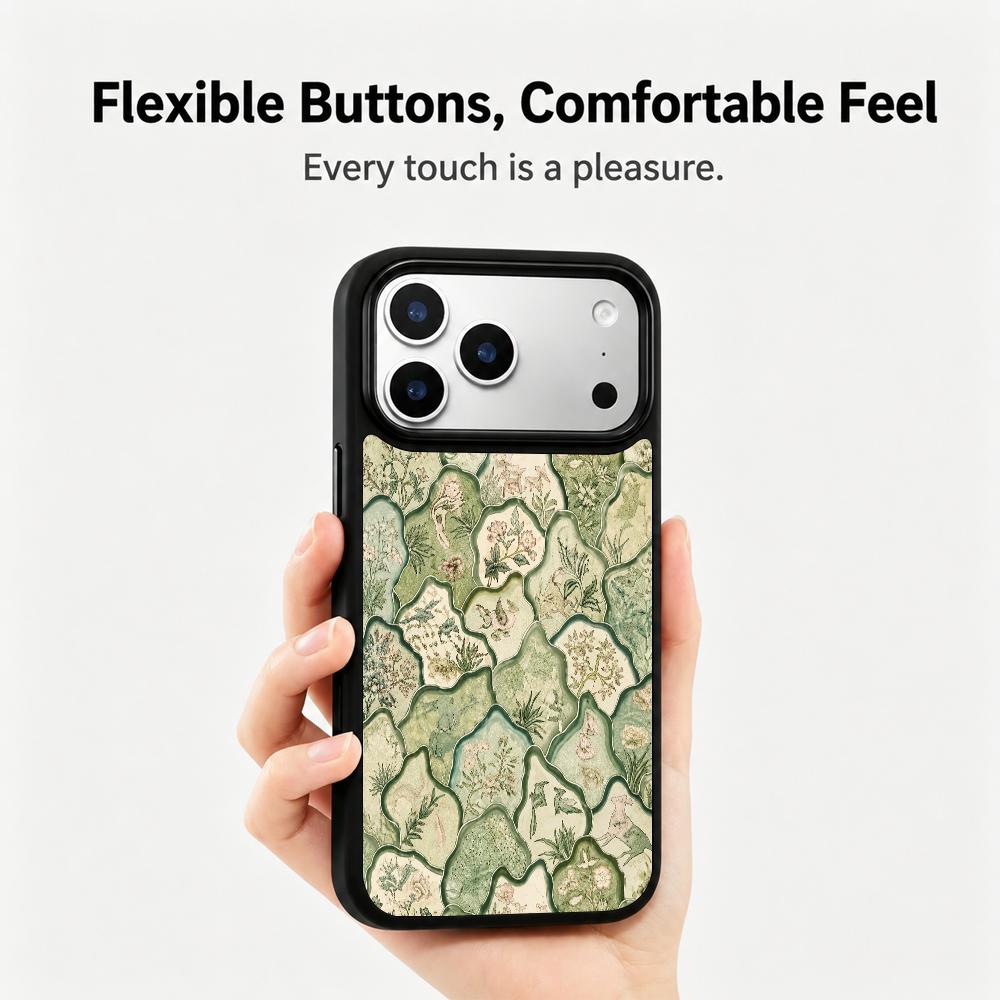 Compatible with iPhone 18 Pro Max & 17 Pro Max Wood Series PC Silicone Magnetic Phone Case - Wooden Floral Porcelain