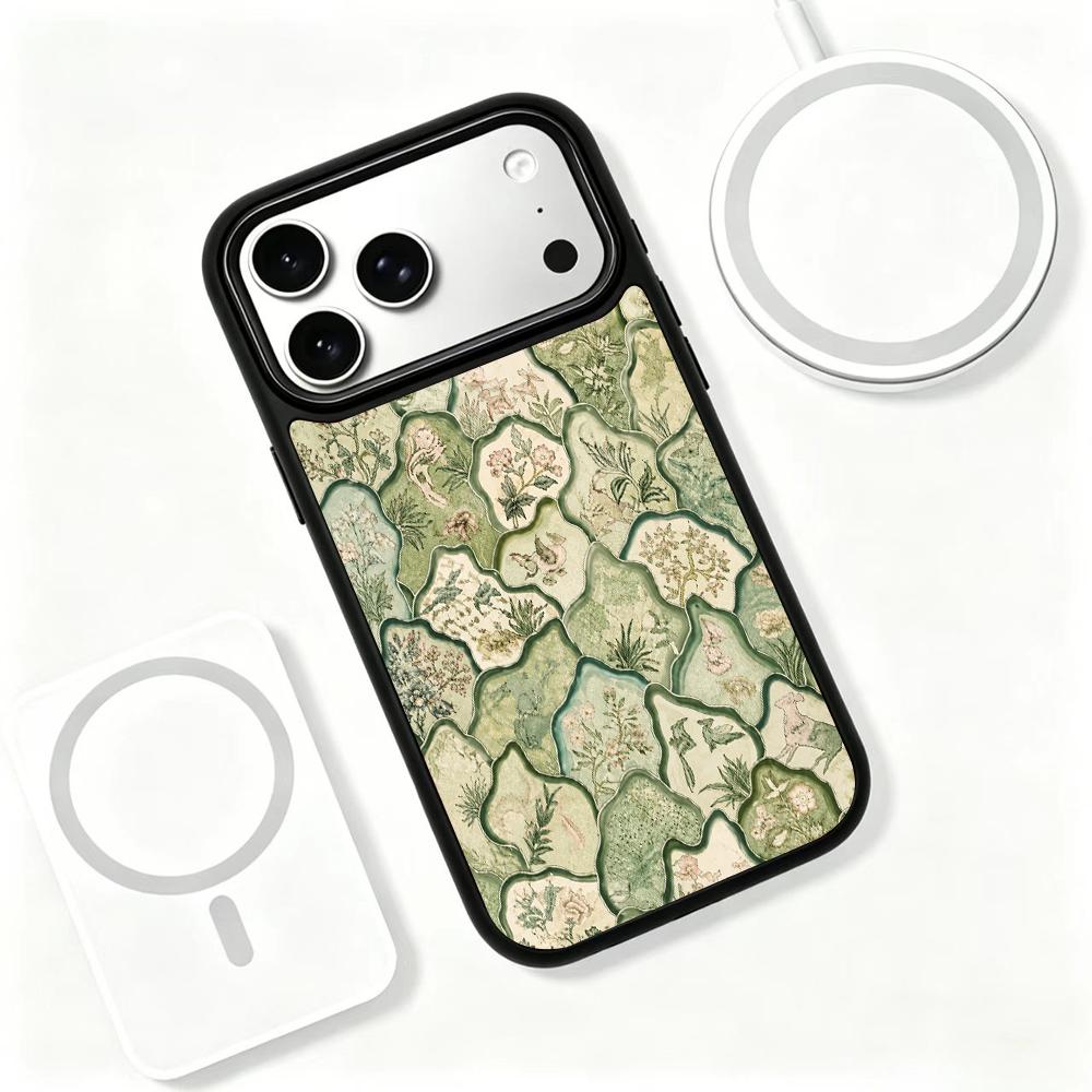 Compatible with iPhone 18 Pro Max & 17 Pro Max Wood Series PC Silicone Magnetic Phone Case - Wooden Floral Porcelain