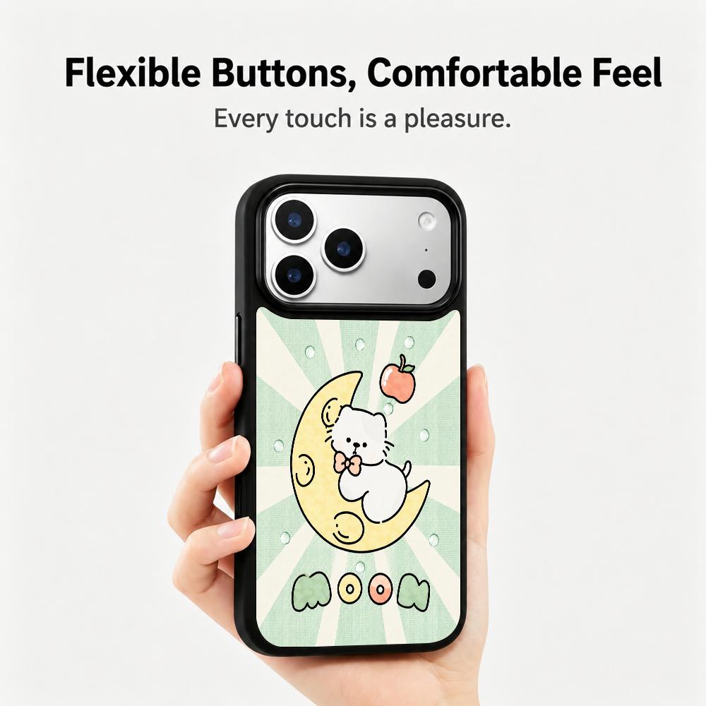 Compatible with iPhone 18 Pro Max & 17 Pro Max Wood Series PC Silicone Magnetic Phone Case - Wood Moon Cat