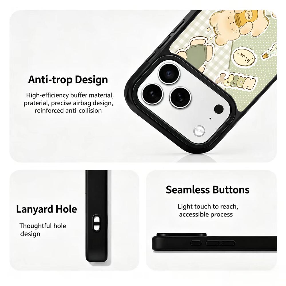 Compatible with iPhone 18 Pro Max & 17 Pro Max Wood Series PC Silicone Magnetic Phone Case - Wood Honey Bear