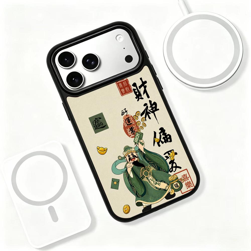 Compatible with iPhone 18 Pro Max & 17 Pro Max Wood Series PC Silicone Magnetic Phone Case - Wood God of Wealth