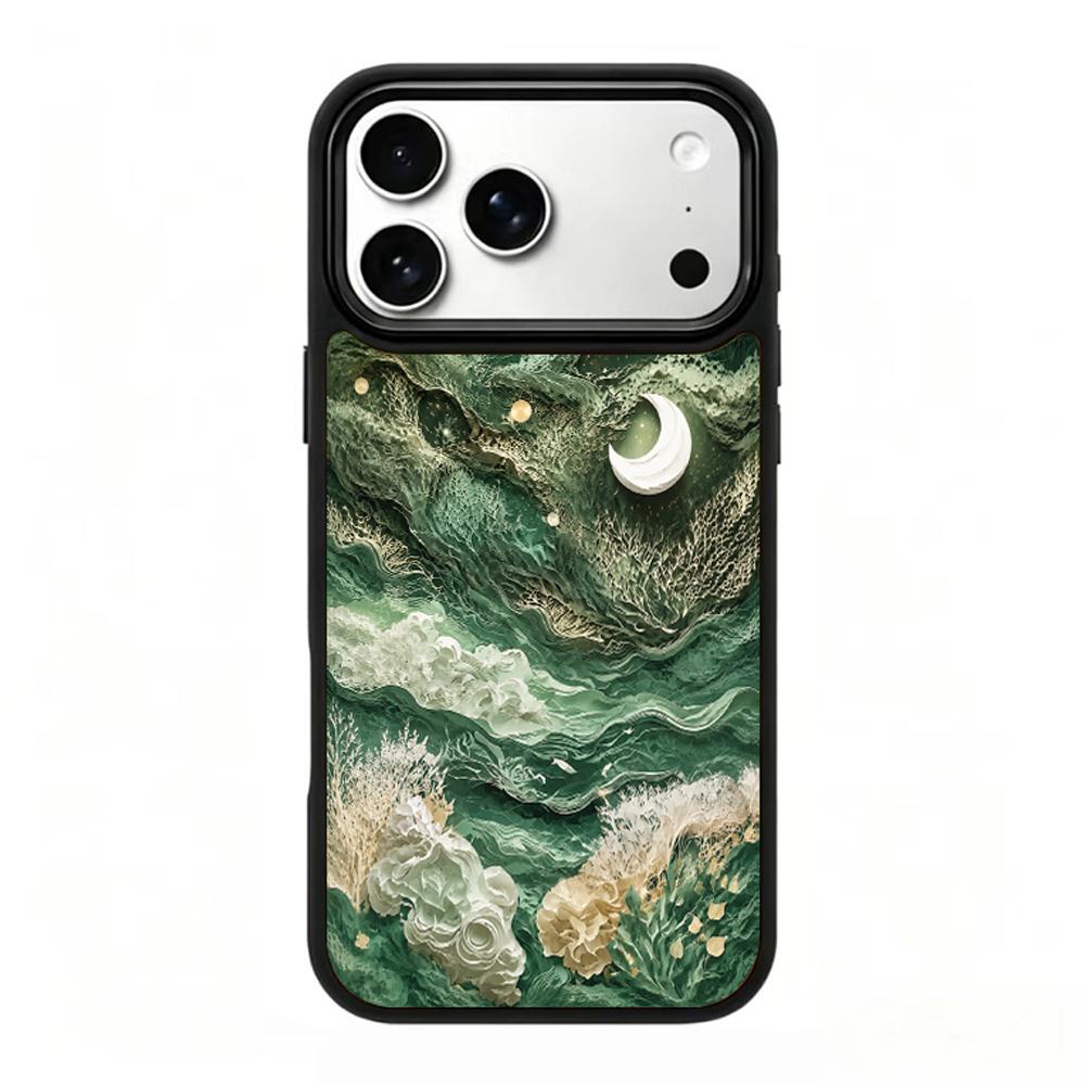 Compatible with iPhone 18 Pro Max & 17 Pro Max Wood Series PC Silicone Magnetic Phone Case - Timber Moon Waves